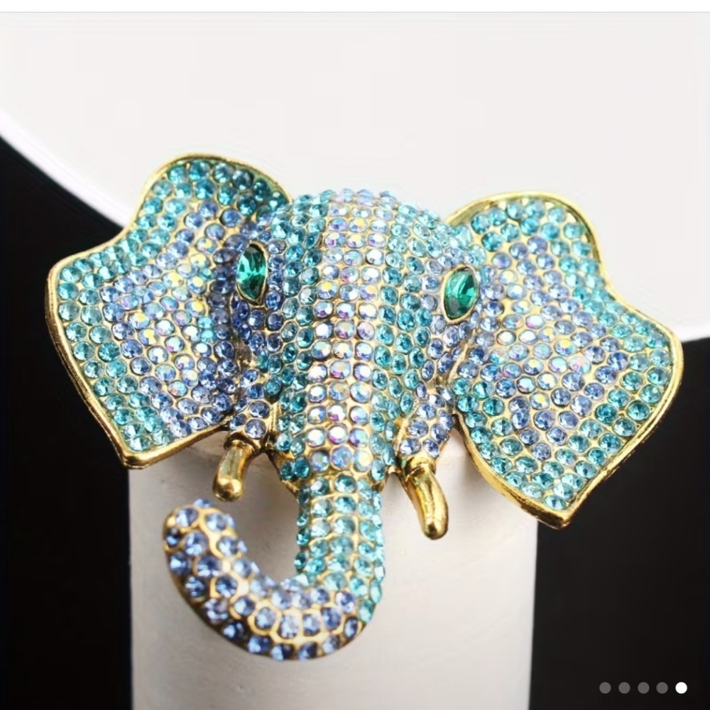 ๐๏ธ๐ TURQUOISE & LILAC RHINESTONE ENCRUSTED ELEPHANT HEAD BROOCH PIN๐ - Picture 7 of 10